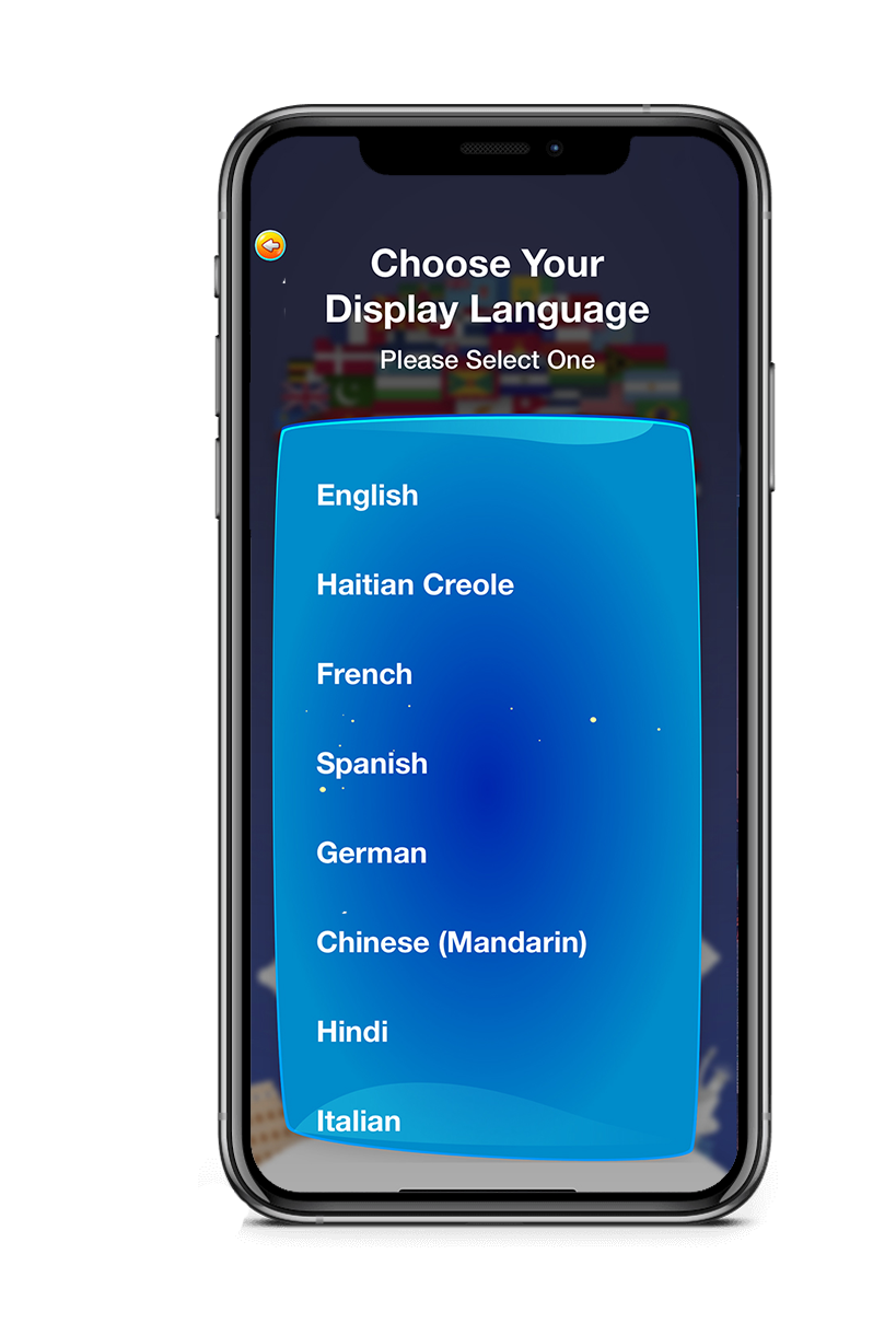 My Native Tongue mobile app choose a language screen in Miami, FL