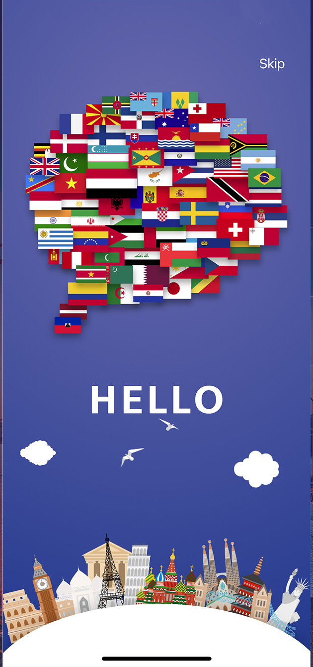 My Native Tongue mobile app hello intro screen in Miami, FL